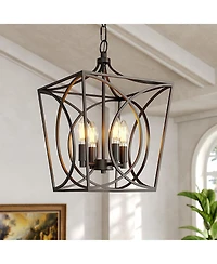 Tribesigns 4-Light Farmhouse Chandelier, Rustic Metal Cage Adjustable Industrial Hanging Pendant Light Ceiling Fixture
