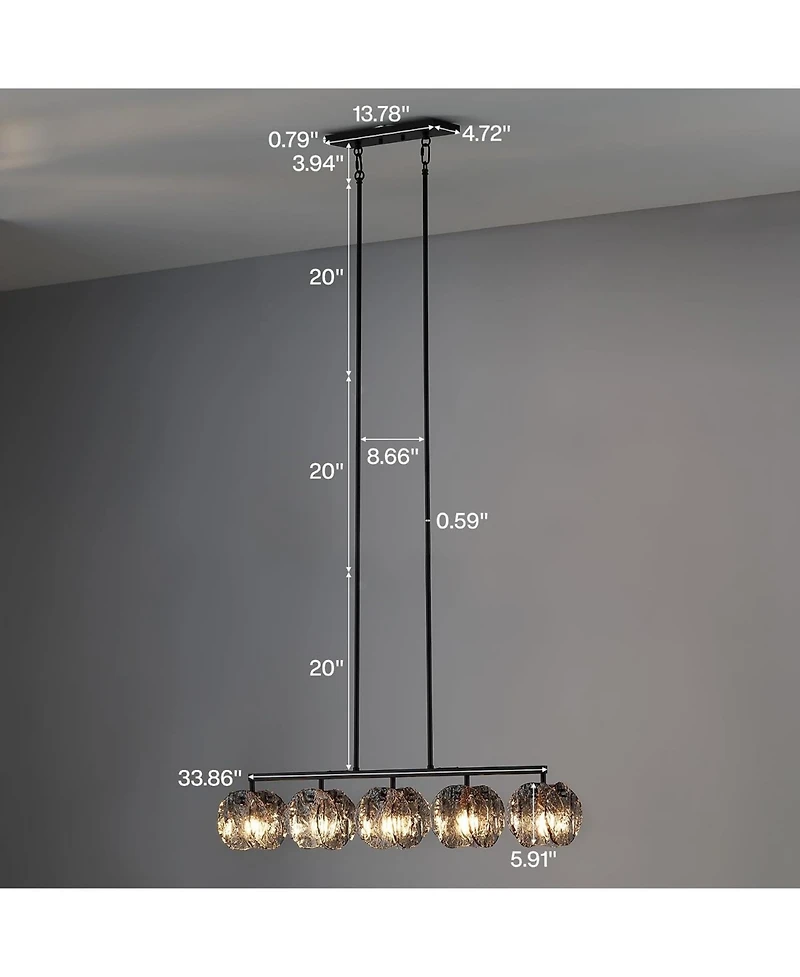Tribesigns 5-Light Dining Room Light Fixture, Luxury Linear Chandelier for Kitchen Island Lighting with Adjustable Height