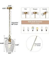Tribesigns Hammered Glass Pendant Light with Adjustable 60-Inch Chain, Rippled Single Pendant Lighting, E26 Base Modern Hanging Light