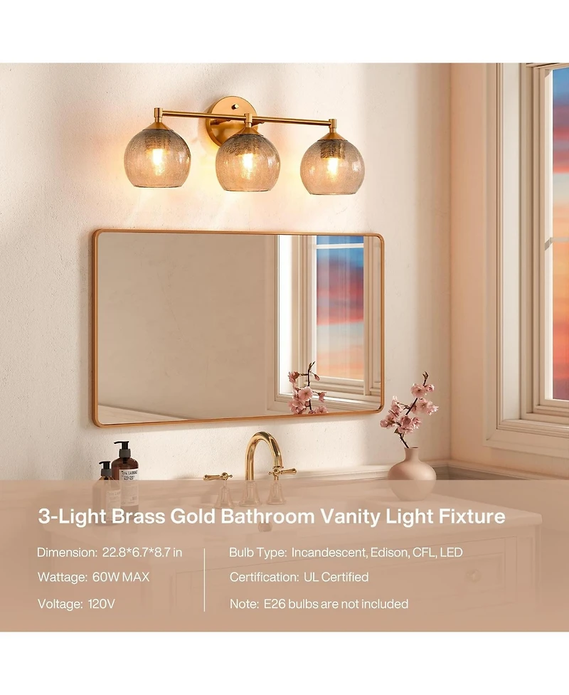 Tribesigns 3-Light Bathroom Light Fixtures, Modern Vanity Light with Glass Shade, Bathroom Wall Sconce, Bulbs Not Included