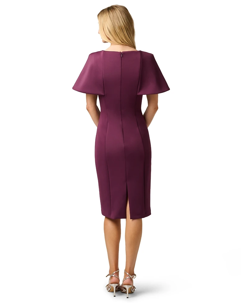 Adrianna Papell Women's 3D Floral Cape-Sleeve Stretch Sheath Dress