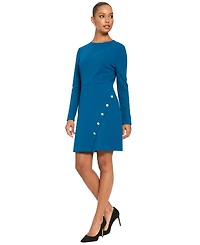 London Times Women's Crewneck Long-Sleeve A-Line Dress