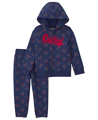 Osh Kosh Baby Girls' Long-Sleeve Oshkosh Logo Floral Fleece Hoodie and Pants, 2-Piece Set
