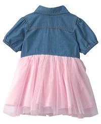 Osh Kosh Baby Girls' Chambray Tulle Short-Sleeve Dress and Bloomers, 2-Piece Set