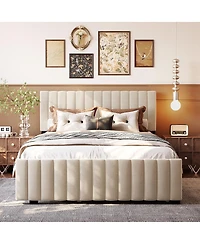 Streamdale Furniture Queen Size Velvet Upholstered Platform Bed with Twin Xl Size Trundle