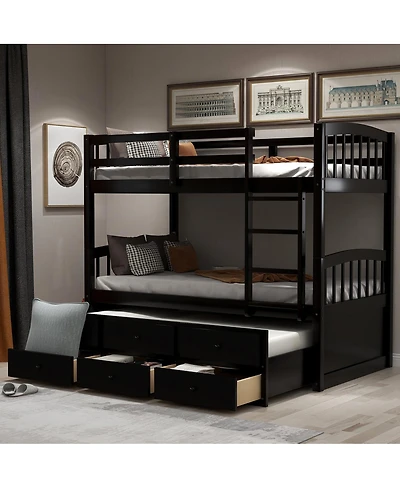 Streamdale Furniture Twin Bunk Bed with Trundle, 3 Drawers and Ladder
