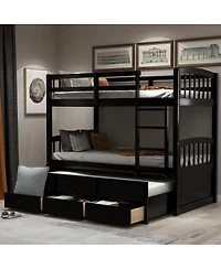 Streamdale Furniture Twin Bunk Bed with Trundle, 3 Drawers and Ladder