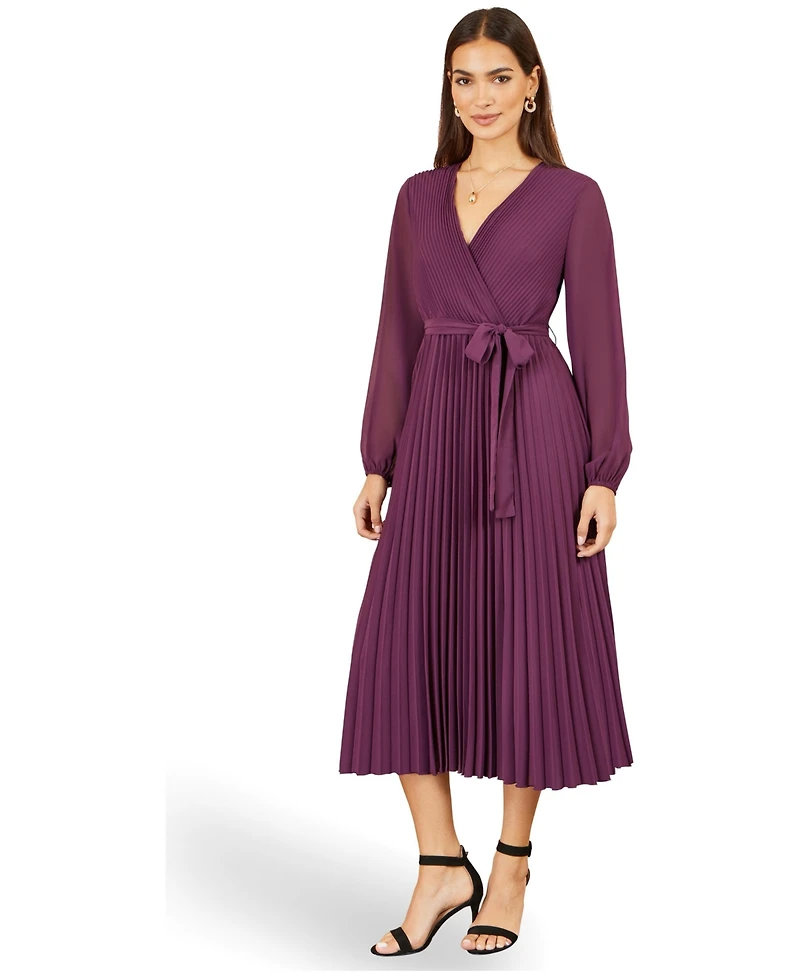 Yumi Women's Pleated Wrap Midi Dress