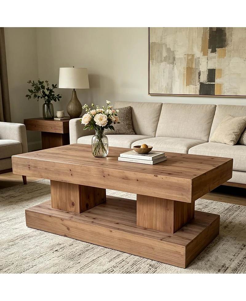 Streamdale Furniture 47.24" Solid Wood Coffee Table with Double Pillar Base