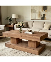 Streamdale Furniture 47.24" Solid Wood Coffee Table with Double Pillar Base