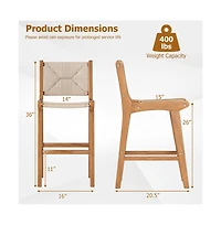 Boyel Living Set of 1 Outdoor Counter Height Bar Stool Woven Paper Rope Patio Barstool with Teak Wood Frame