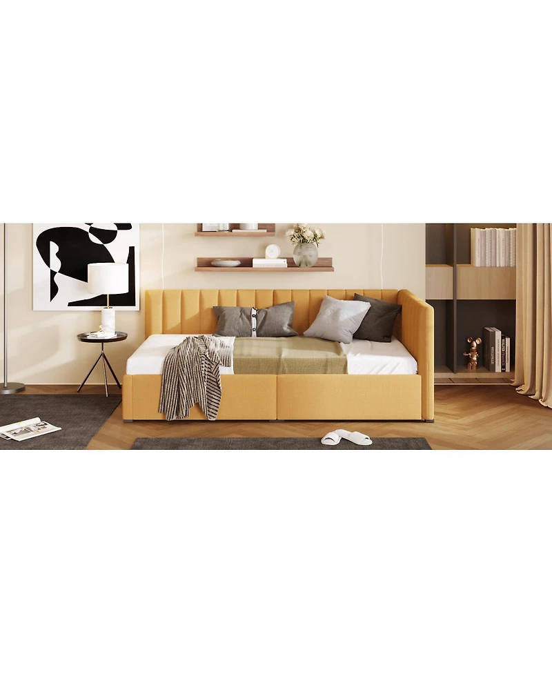 Streamdale Furniture Twin Size Upholstered Daybed with 2 Storage Drawers, Linen Fabric