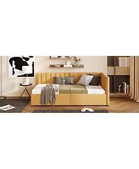 Streamdale Furniture Twin Size Upholstered Daybed with 2 Storage Drawers, Linen Fabric
