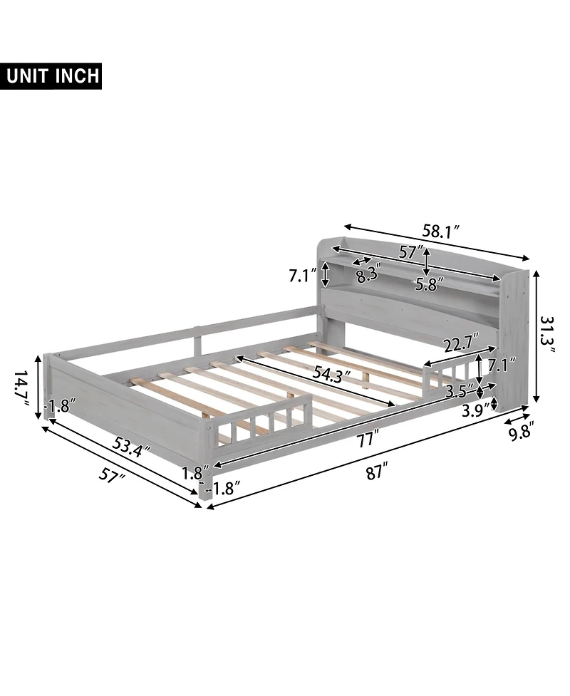 Sailvan Wood Platform Bed Frame with Led Light Storage Headboard Antique