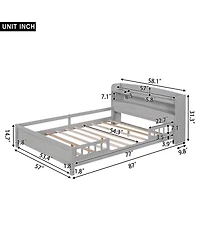 Sailvan Wood Platform Bed Frame with Led Light Storage Headboard Antique