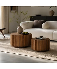 Streamdale Furniture Round Nesting Coffee Table Set, Wood with Slatted Body