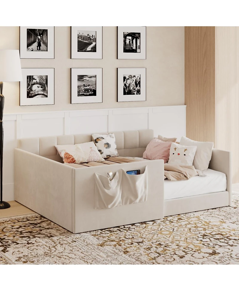 Streamdale Furniture Velvet Upholstered Full Size Daybed with Side Storage Pockets