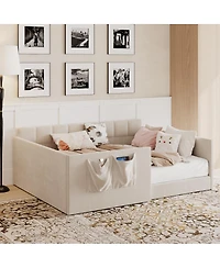 Streamdale Furniture Velvet Upholstered Full Size Daybed with Side Storage Pockets