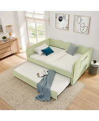 Streamdale Furniture Gingham Upholstered 3-in-1 Full-Size Daybed with Trundle and Storage