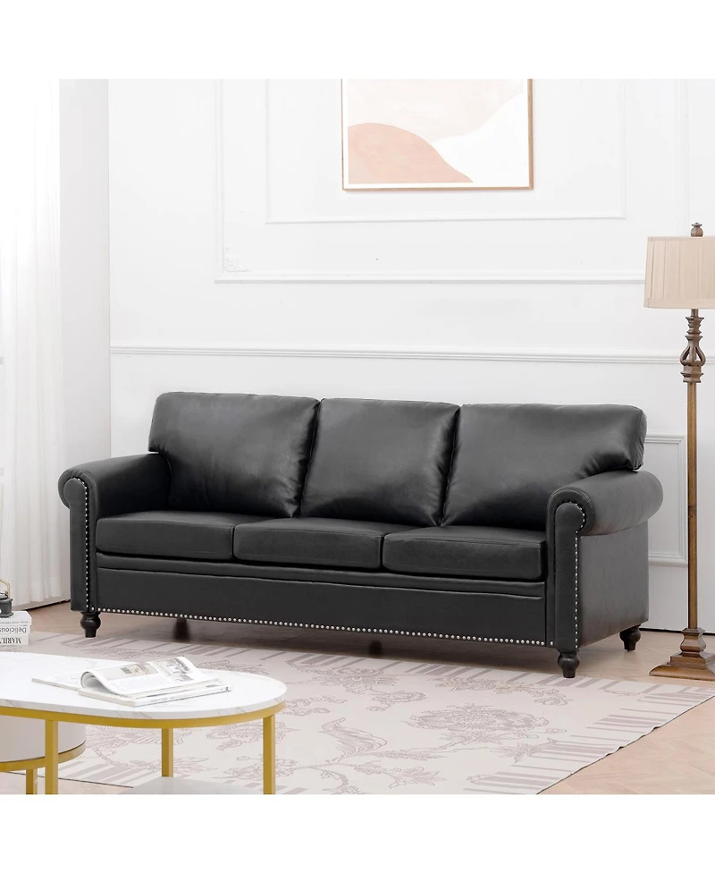 Streamdale Furniture Elegant Pine Wood Armchair with Silver Nailhead Trim and Detachable Cushion