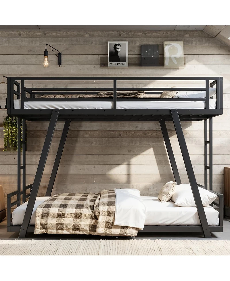 Streamdale Furniture Full over Full Metal Bunk Bed with Dual Side Ladders