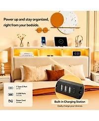 Streamdale Furniture Upholstered Storage Bed with Led, Usb, and Drawers