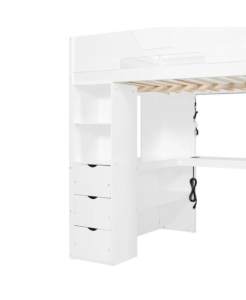 Streamdale Furniture Full Size Wooden Gaming Loft Bed with Desk, Rgb Lights and Storage