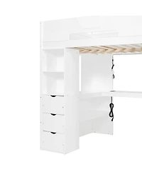 Streamdale Furniture Full Size Wooden Gaming Loft Bed with Desk, Rgb Lights and Storage