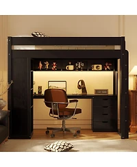 Streamdale Furniture Twin Loft Bed with L-Shaped Desk, Drawers, Shelves, and Led Lights