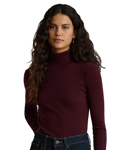 Lauren Ralph Petite Ribbed Slim-Fit Cotton-Blend Turtleneck Sweater