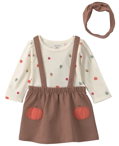 Carter's Baby Girls' Thanksgiving Crewneck Top, Sleeveless Dress and Headwrap, 3-Piece Set