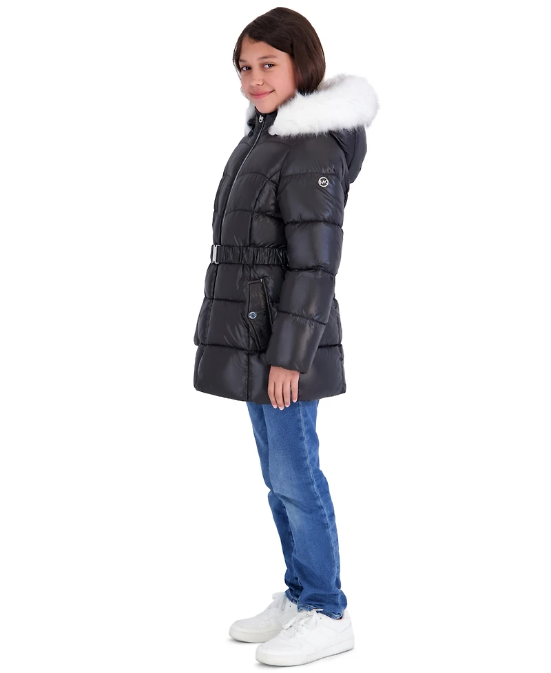 Michael Kors Toddler Girls' 2T-5T Belted Stadium Length Mk Logo Long-Sleeve Jacket