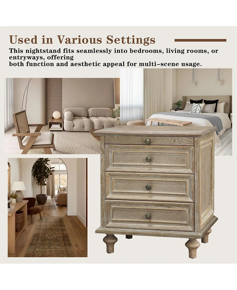Streamdale Furniture Farmhouse Nightstands Set of 2 with 4 Drawers and Hidden Pull-Out Shelf