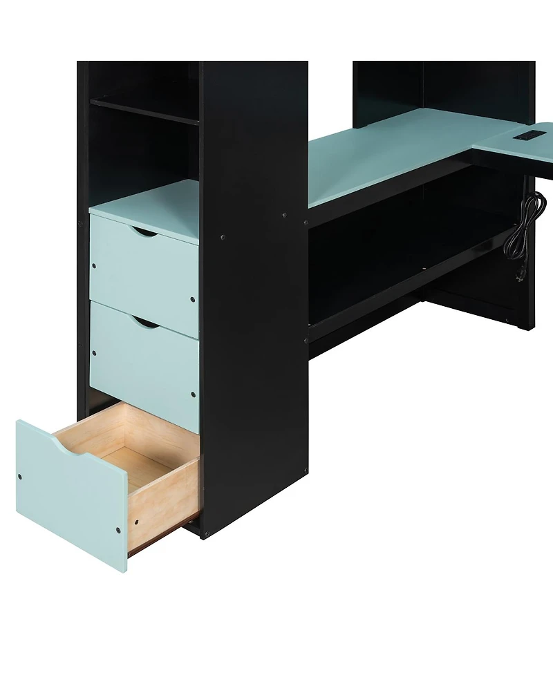 Streamdale Furniture Full Size Wooden Gaming Loft Bed with Desk