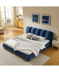 Streamdale Furniture King Size Upholstered Bed Frame with Segmented Velvet Headboard