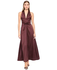 Luxely Women's Halter Gathered V-Neck Keyhole-Back Midi Dress