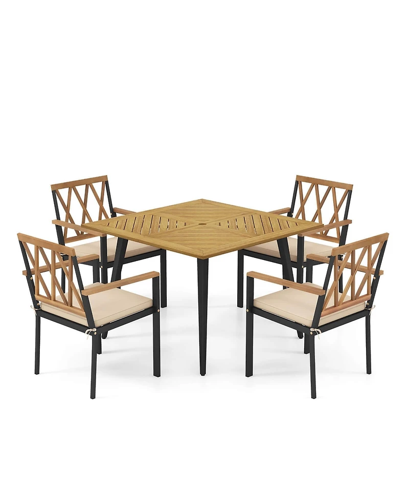 Gymax 5 Pieces Patio Dining Set Outdoor Dining Table and Chairs with Cushions