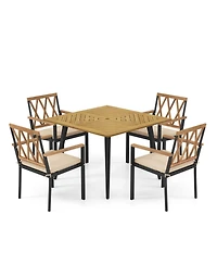 Gymax 5 Pieces Patio Dining Set Outdoor Dining Table and Chairs with Cushions
