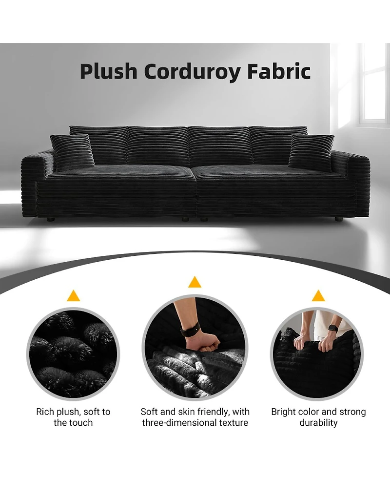 Streamdale Furniture 102.4" Plush Corduroy 4-Seat Cloud Sofa with Movable Ottoman