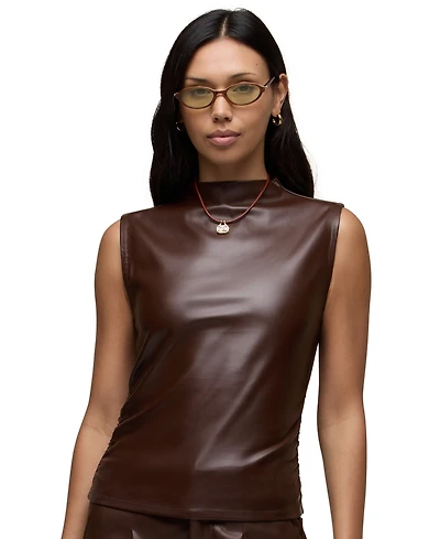Hudson Jeans Women's Mock Neck Leather Top