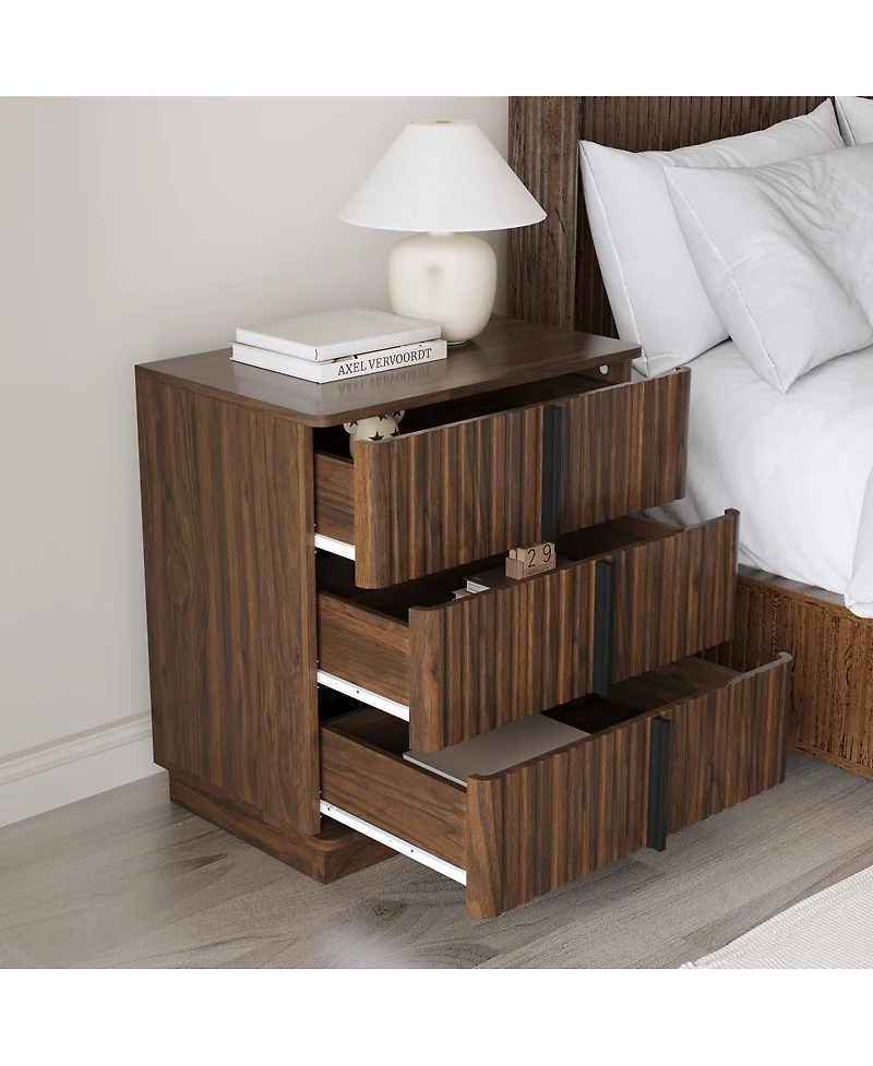 Streamdale Furniture Vintage 3-Drawer Vertical Stripe Nightstand