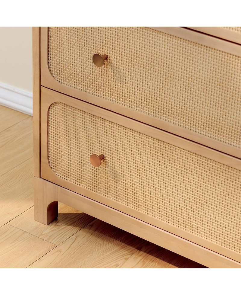 Plank+Beam Elio Rattan 6 Drawer Dresser with Brass Knob