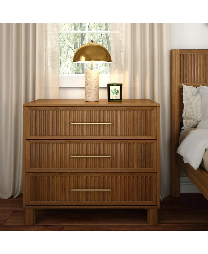 Plank+Beam Sera Fluted 3 Drawer Dresser with Brass Handle