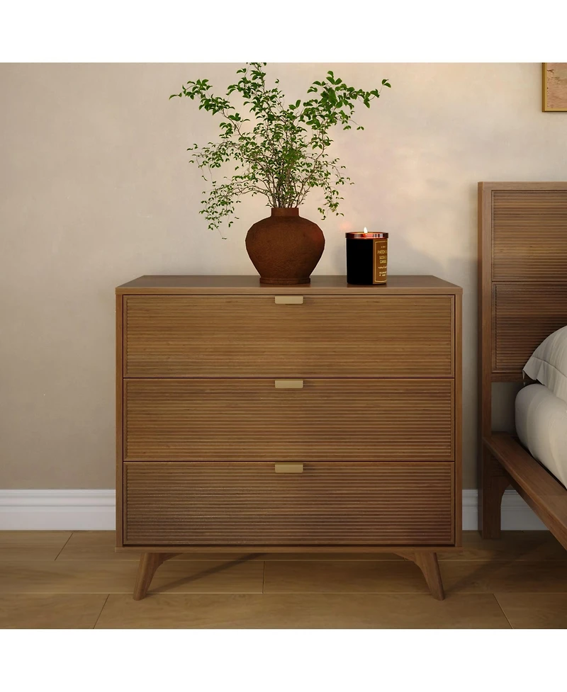 Plank+Beam Linea Tambour 3 Drawer Dresser with Brass Pull