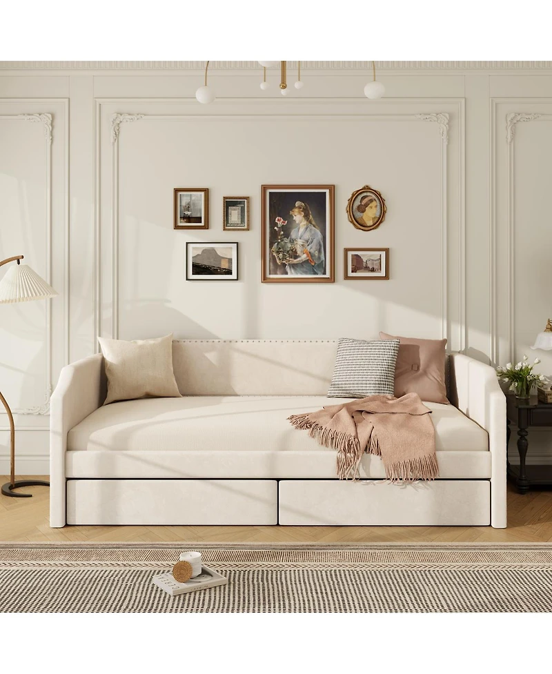 Streamdale Furniture Velvet Upholstered Daybed with 2 Drawers