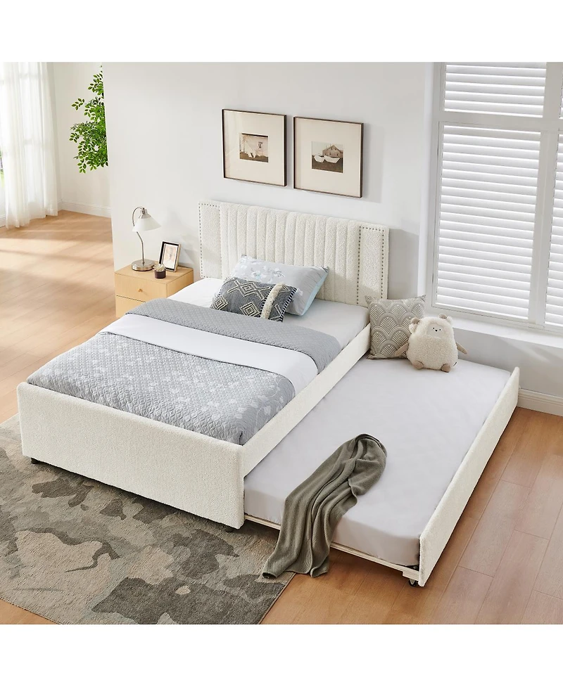 Streamdale Furniture Chenille Vertical Channel Tufted Storage Bed with Trundle