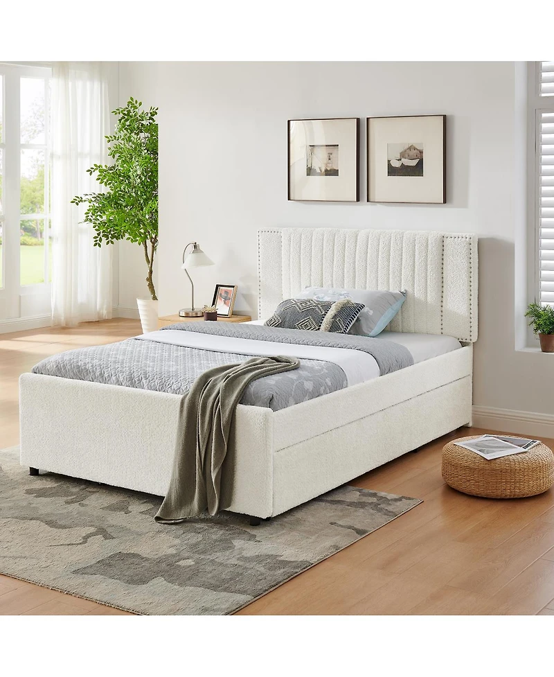 Streamdale Furniture Chenille Vertical Channel Tufted Storage Bed with Trundle