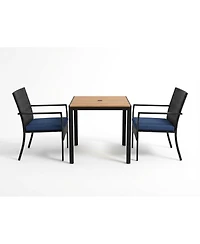 homfan 3-Piece Patio Dining Set with Square Table, 2 Chairs, Umbrella Hole and Cushions, Pe Wicker Outdoor Furniture for Backyard, Garden or Poolside