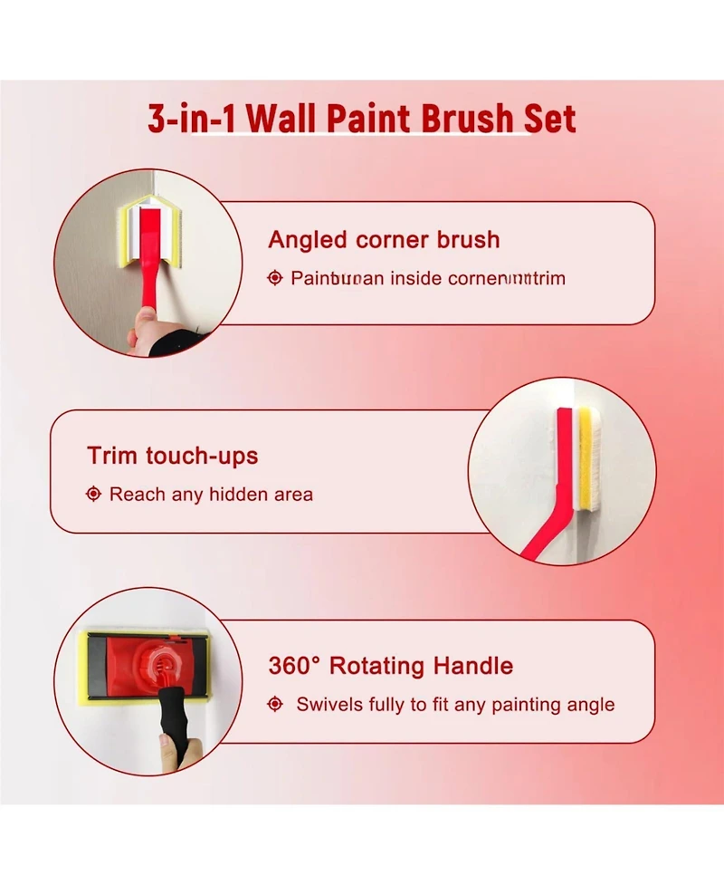 Xdovet Paint Edger Tool Kit Rotating Handle Walls Ceilings Corners Baseboards Pads Refills Tray Home Diy Interior Painting Lines