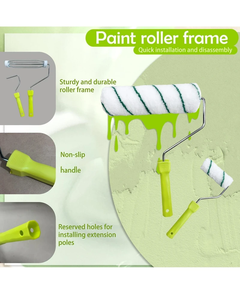 Xdovet Paint Roller Kit Extension Pole 28 Set 2-4 Feet 4"9" Brushes Latex Oil Stains
